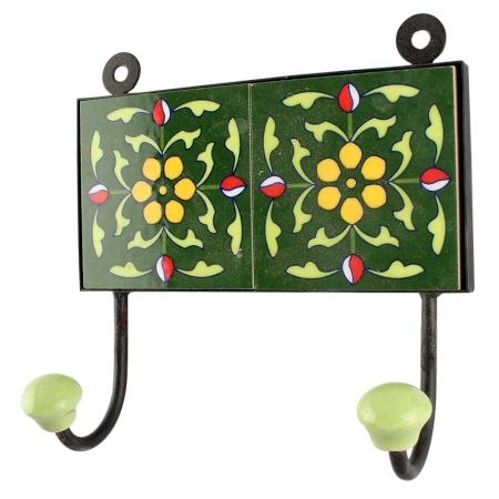 Forest Green Wheel Flower Ceramic Tile Hook
